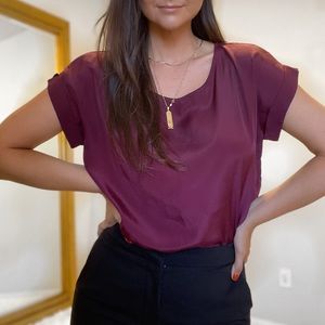 Maroon Satin Blouse - Forever 21, Size SMALL